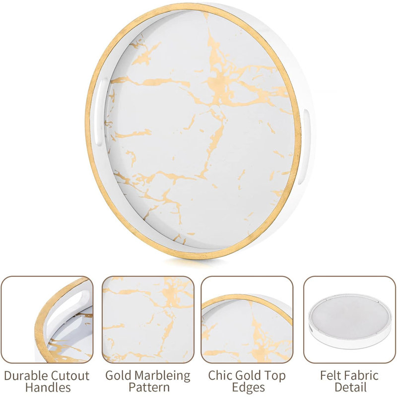 Round White Marble Coffee Tray With Handles