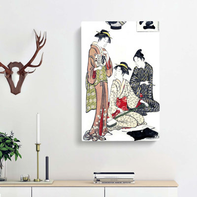 Enjoying the Evening Cool by Torii Kiyonaga - Wrapped Canvas