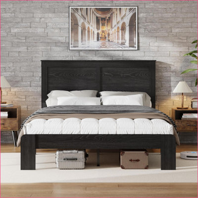 Très grand bois Structure de lit plateforme en métal - aucun sommier nécessaire, silencieux avec grand rangement sous le lit, brun foncé pour la chambre à coucher