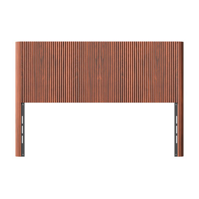 Modern Wooden Headboard With Arched Corrugated, Fits Queen Size Beds, Vertical Grain Design, Farmhouse & Vintage Style, Easy Assembly, Walnut.