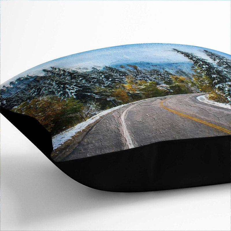 Winter Forest Road Cushion with Filling, 55cm H x 55cm W x 20cm D, Black