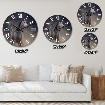 Grey Arabian Horse Run Free on Desert Dust - Traditional Wall Clock