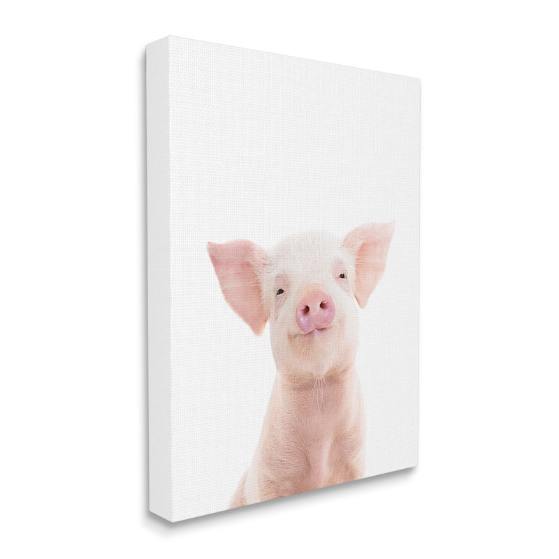 «Sourire rose cochon», art mural sur toile par Sissi et Seb, H 48 po x l 36 po x P 1,5 po