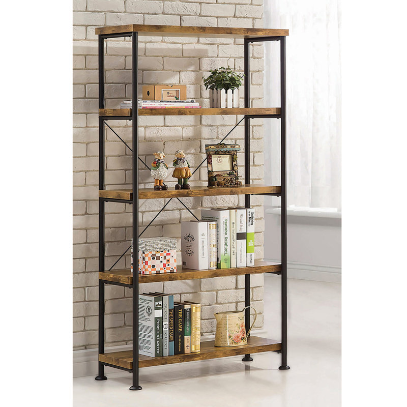 5-Shelf Bookcase In Antique Nutmeg And Black, Antique brown