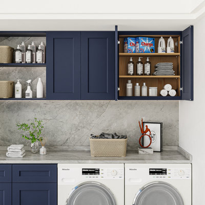 Navy Blue Shaker 30" Solid Wood Wall Cabinet