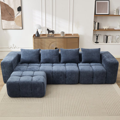 Canapé modulaire 3 pièces en forme de L avec repose-pieds, sans assemblage