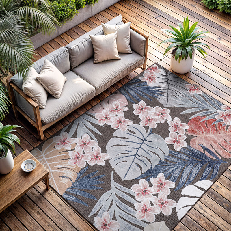 Tapis floral intérieur / extérieur, Rectangle 5 pi 3 po x 7 pi