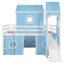 Lit mezzanine double avec tente et tour à glissière - Bleu-895550096
