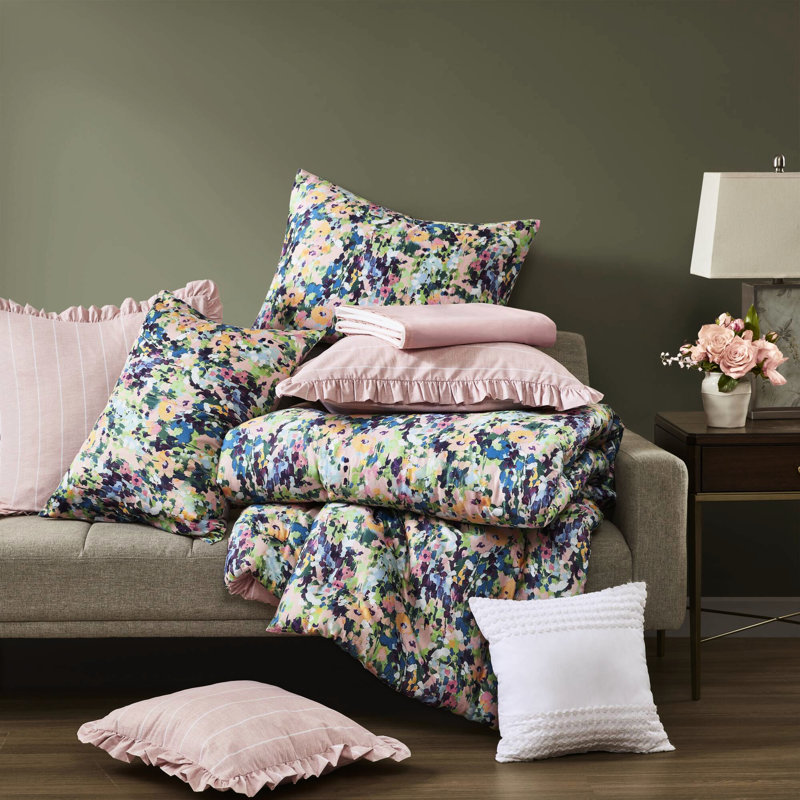 Édredon pour très grand lit 8 pièces, motif floral imprimé numérique, jupe de lit sur mesure, bourre moelleuse,