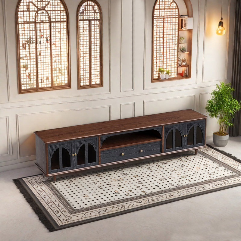 Elegant American style solid wood TV stand, 78.74"