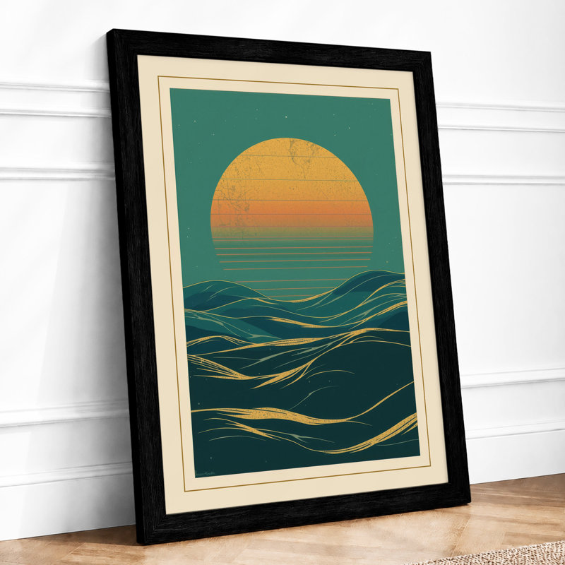 Sun on the Horizon Art Deco - Framed Print, A4 - 29.7 x 21.0 cm, Black