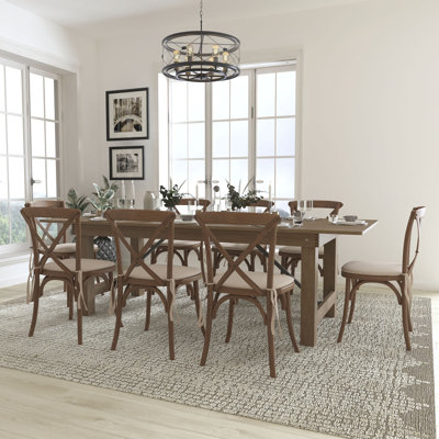 Ensemble de table de ferme pliante rustique Aylar avec chaises Ã  dossier croisÃ© et coussins