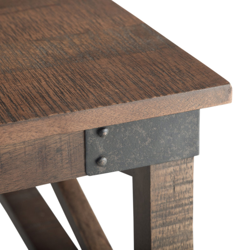 Harding 32"W Solid Mango Wood Industrial Square Coffee Table with Metal Accents, Open Shelf, and Iron Wheels