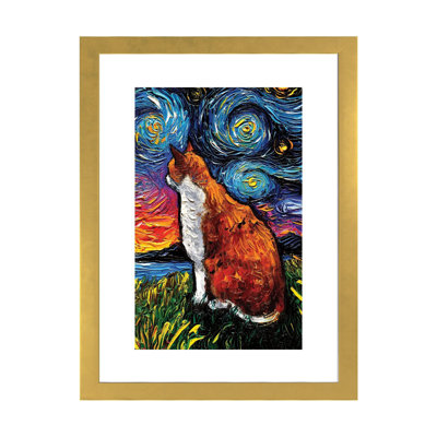 «Orange and White Tabby Night» par Aja Treves - reproduction d'art