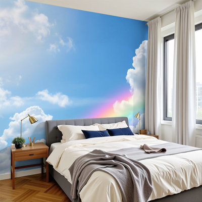 Papier peint adhésif mural arc-en-ciel Boho
