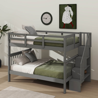 Functional Full-Over-Full Bunk Bed With Storage Compartments And Safety Guard Rail