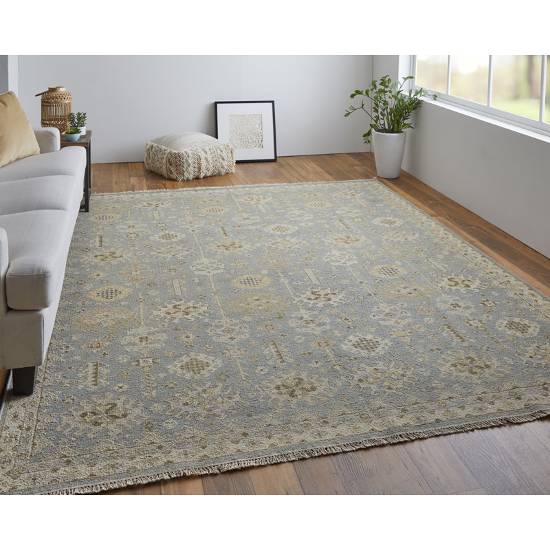 Corbitt Wool Oriental Area Rug in Blue, Rectangle 2' x 3'
