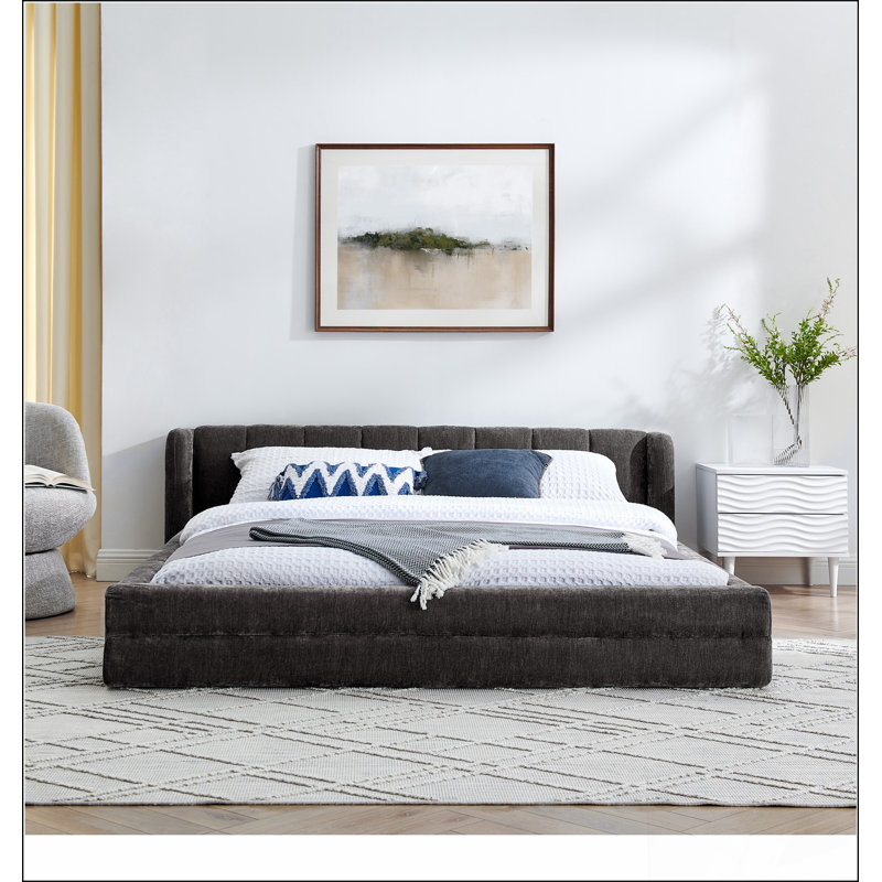 Grand cadre de lit tapissier grand avec tissu épais, lit plateforme grand format en chenille avec tête de lit et cadre uni - GRIS FONCÉ (87 po x 23,5 po)