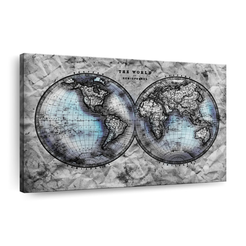 «World Map World Hemispheres Map», reproduction sur toile, H 26 po x l 39 po x P 1,25 po