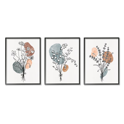 «Neutral Bohemian Herb Bunquets» par JJ Design House LLC - Ensemble de 3 impressions sur bois