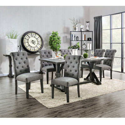 Julian 6-Person Trestle Dining Set with Upholstered Chairs