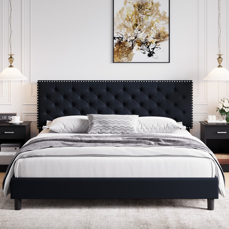 Emanuell Velvet Tufted Upholstered Bed Frame with Adjustable Headboard (incomplete) (similar to stock photo)