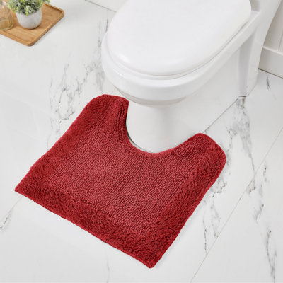Llarely Premium 100% Cotton Reversible Tufted U-Shape Toilet Rug, Ultra Soft & Super Absorbent, Machine Washable Contour Bath Rug, 20" x 20", Red