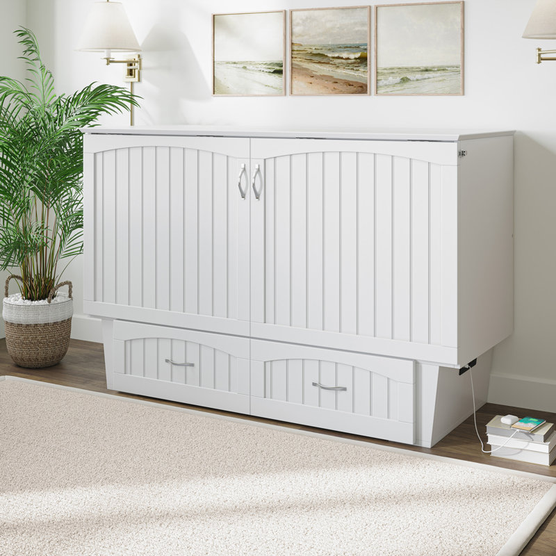 Kindig Murphy Bed Chest with 6" Mattress, Storage and Built-in Charger, Queen, White