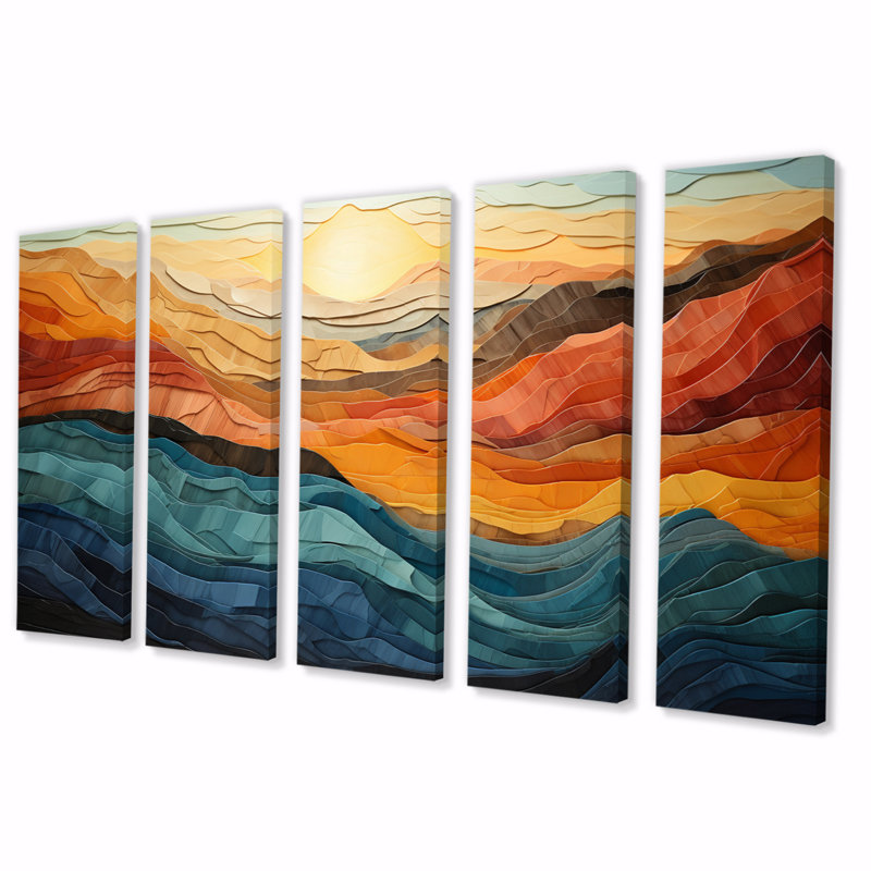 Coral Teal Bold Mountains Landscape - 5 pièces sur toile tendue