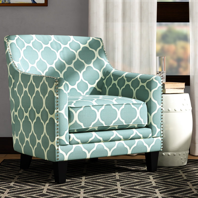 Galsworthy Upholstered Armchair, Patio Aqua Geometric