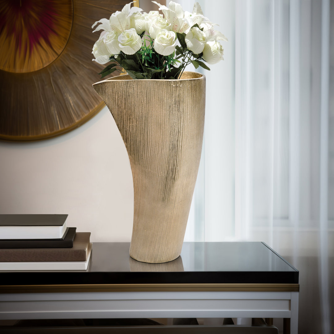 Gold Aluminum Textured Novelty Table Vase Mercer41