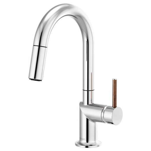 Odin® Pull-Down Prep Faucet with Arc Spout, Polished Chrome, Wood Lever