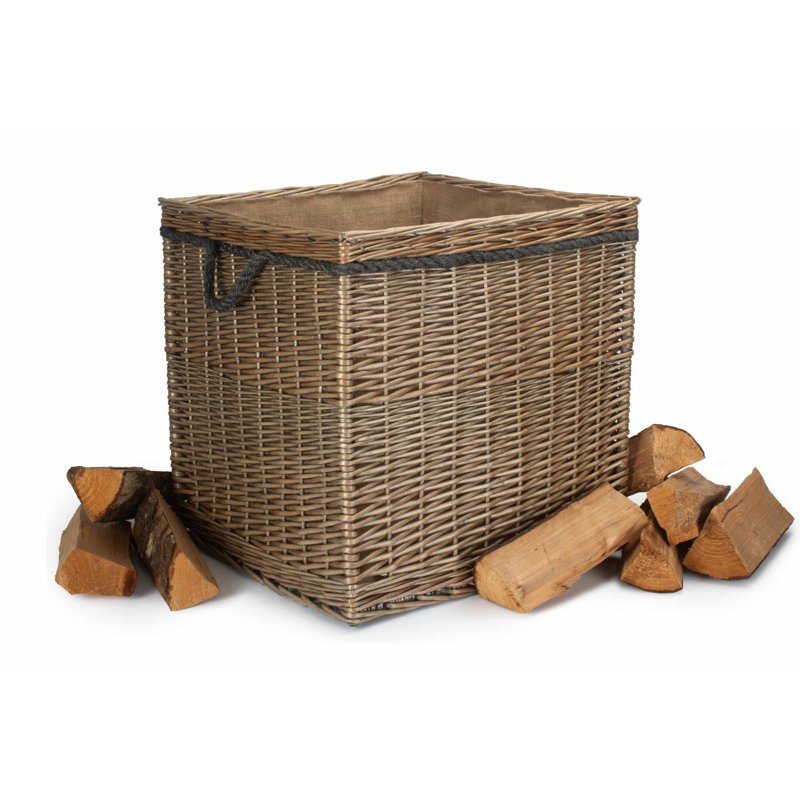Wicker Storage Basket with Lining, 50cm H x 50cm W x 50cm D, Antique Wash