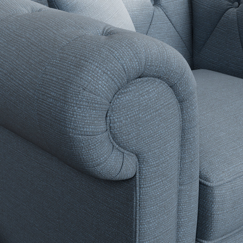 Ellrich Upholstered Armchair, Deep Blue, Washed Oak