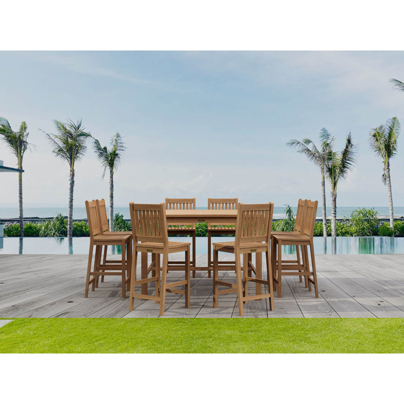 Windsor Outdoor 9 - Piece Teak Bar Height Dining Set