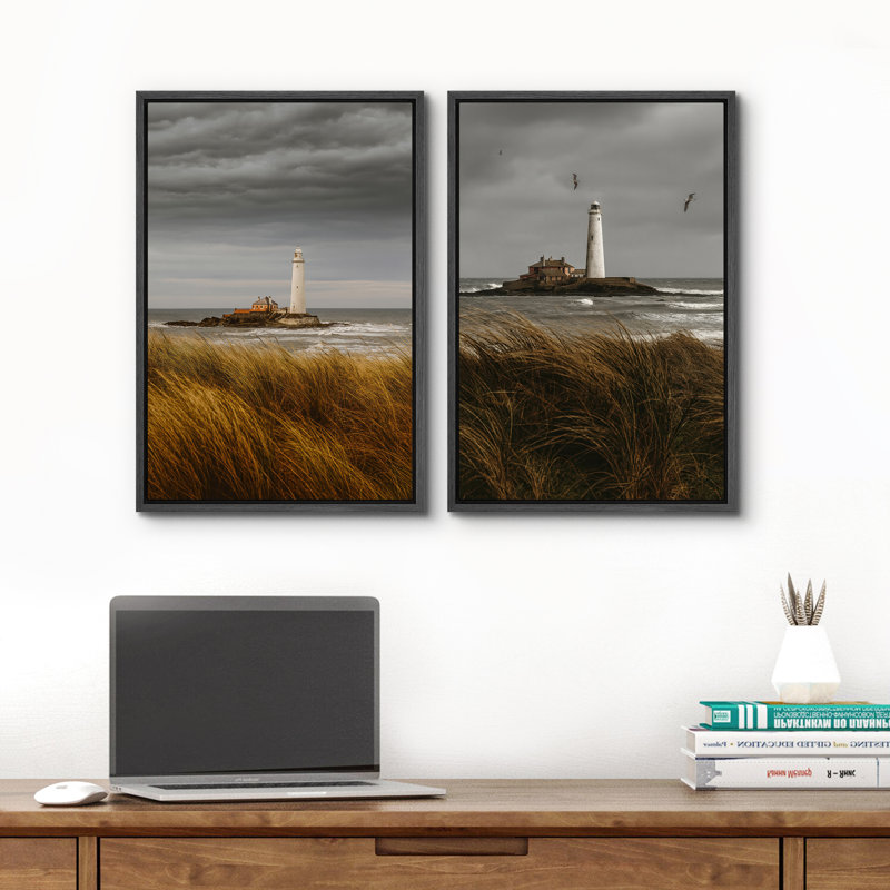 Plage, paysage mural, ensemble de 2 reproductions d'art sur toile encadrées, H 24 po x l 32 po, Noir