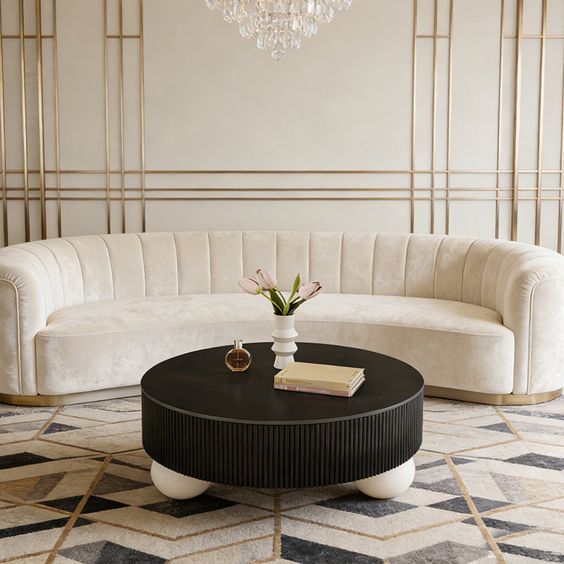 Table basse Luxury, 16.53" H x 27.55" L x 27.55" W, Noir, Blanc