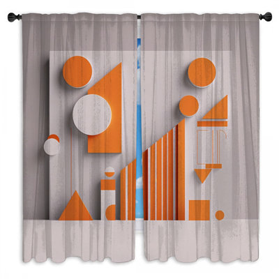 Rideaux de fenêtre géométriques orange et blancs obscurcissant - 2 panneaux
