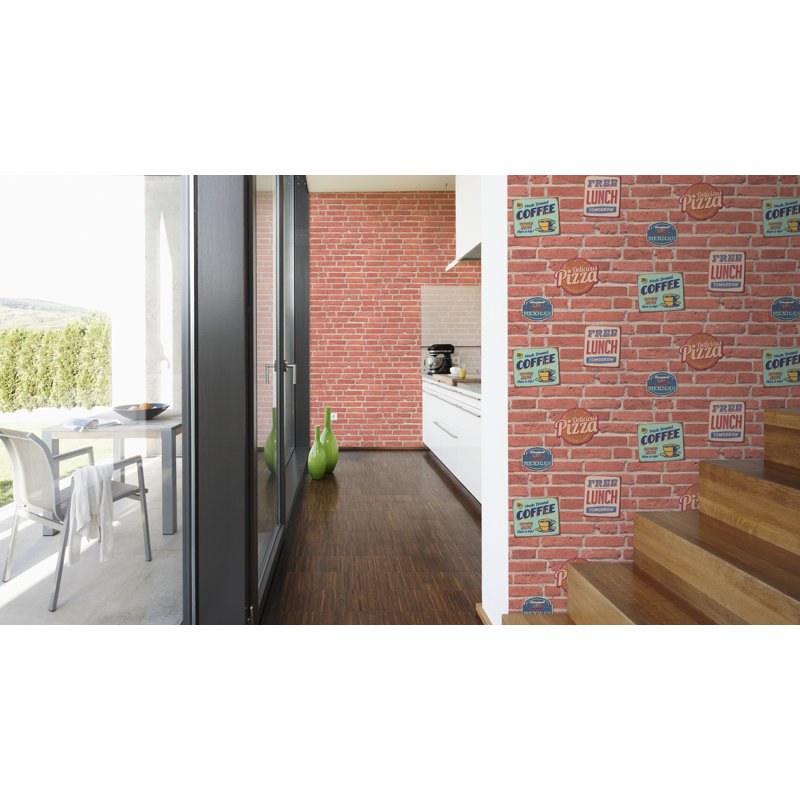 Myles 10.1m x 53cm Wallpaper, Beige, multi-coloured and red