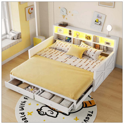 Extendable Daybed, Twin to Double Twin Daybed with Storage Headboard