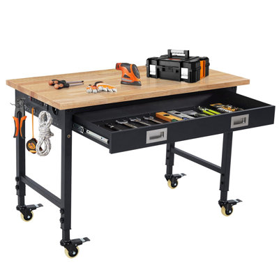 48'' W Manufactured Wood Top Height-Adjustable Workbench with Wheels