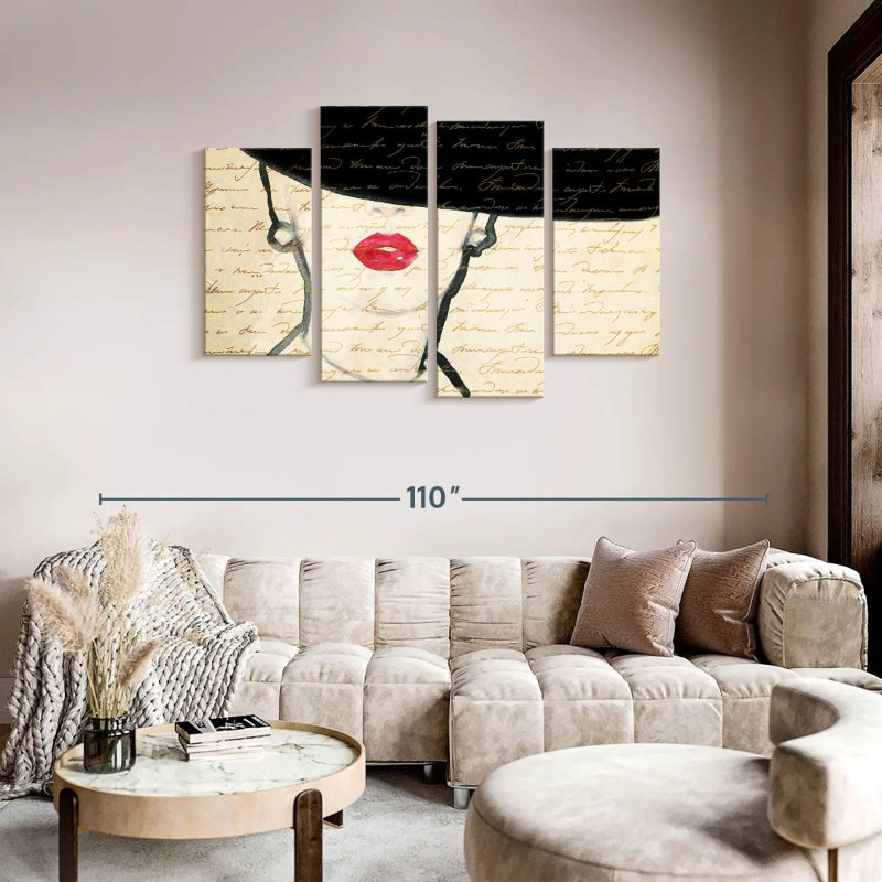 "Portrait de femme", ensemble de 4 reproductions sur toile de 4 pièces par Primrose Creatives, H 48 po x l 75 po x P 1,25 po