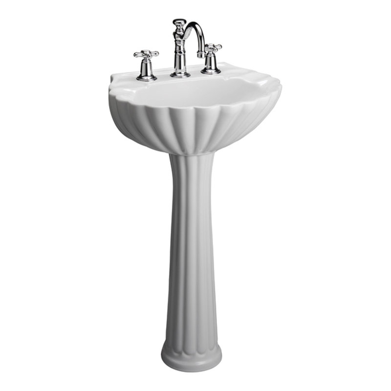 Lavabo de salle de bain sur pied en porcelaine vitrifiée avec trop-plein 27,12 po Bali, Centre 8 po, Blanc
