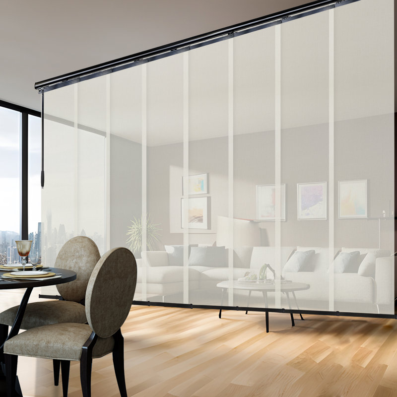 Dappled Ash 8-Panel Double Rail Black Track Extendable 130"-175"W x 94"H, Panel width 23.5"