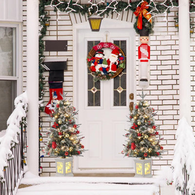 Arbre de Noël artificiel 3 pi avec 78 lumières DEL, flocons de neige, base en pot, à piles, rangement facile à plier, petits arbres de Noël pour la décoration intérieure et extérieure à piles