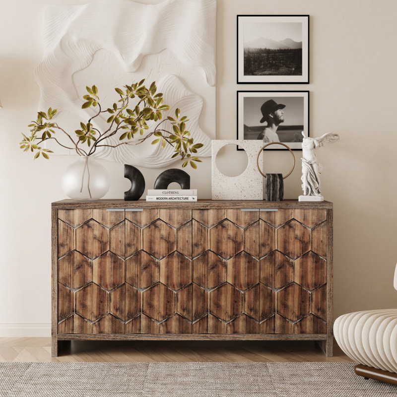 Armoire de rangement à 4 portes en bois de style campagnard Accent