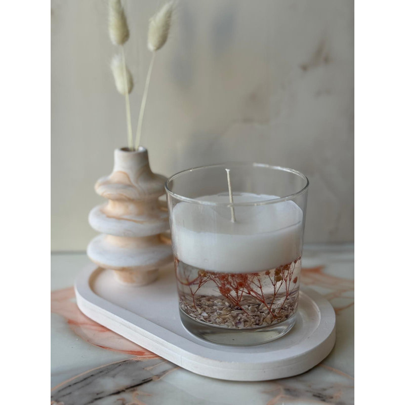 Elegant 3-Piece Concrete Candle Set, White | Includes 1 Large Candle (3.5 x 3.5 x 3.5 in), 1 Medium Candle (4 x 4 x 4 in), and Decorative Plate (7.1 x 3.5 x 0.8 in) | 100% Soy Wax, Perfect for Home Décor & Relaxation
