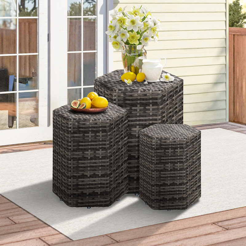 Outdoor Wicker Side Table Set