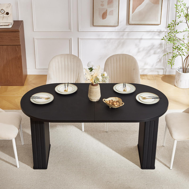Table de salle à manger extensible 63 "à 79" avec base cannelée, Noir
