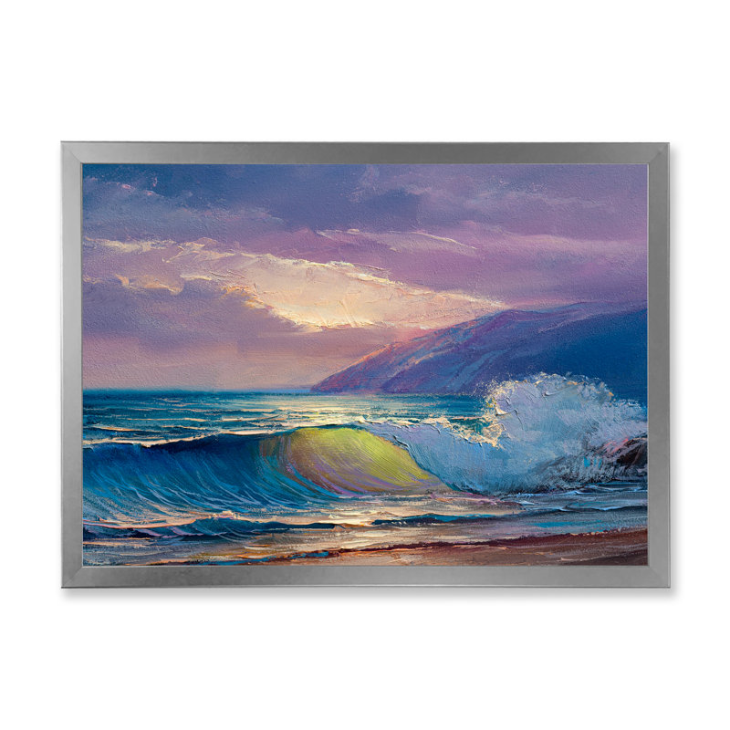 «Beautiful Blue Ocean Sunset And Waves V», reproduction d'art sur toile nautique et côtière, H 24 po x l 36 po x P 1 po